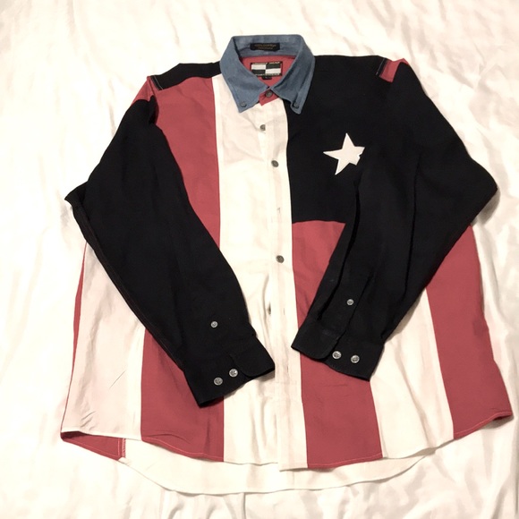 Urgent Gear Sportswear Other - Urgent Gear SportsWear L 100%Cotton Red White Black Blue Star Stripes Mens Shirt